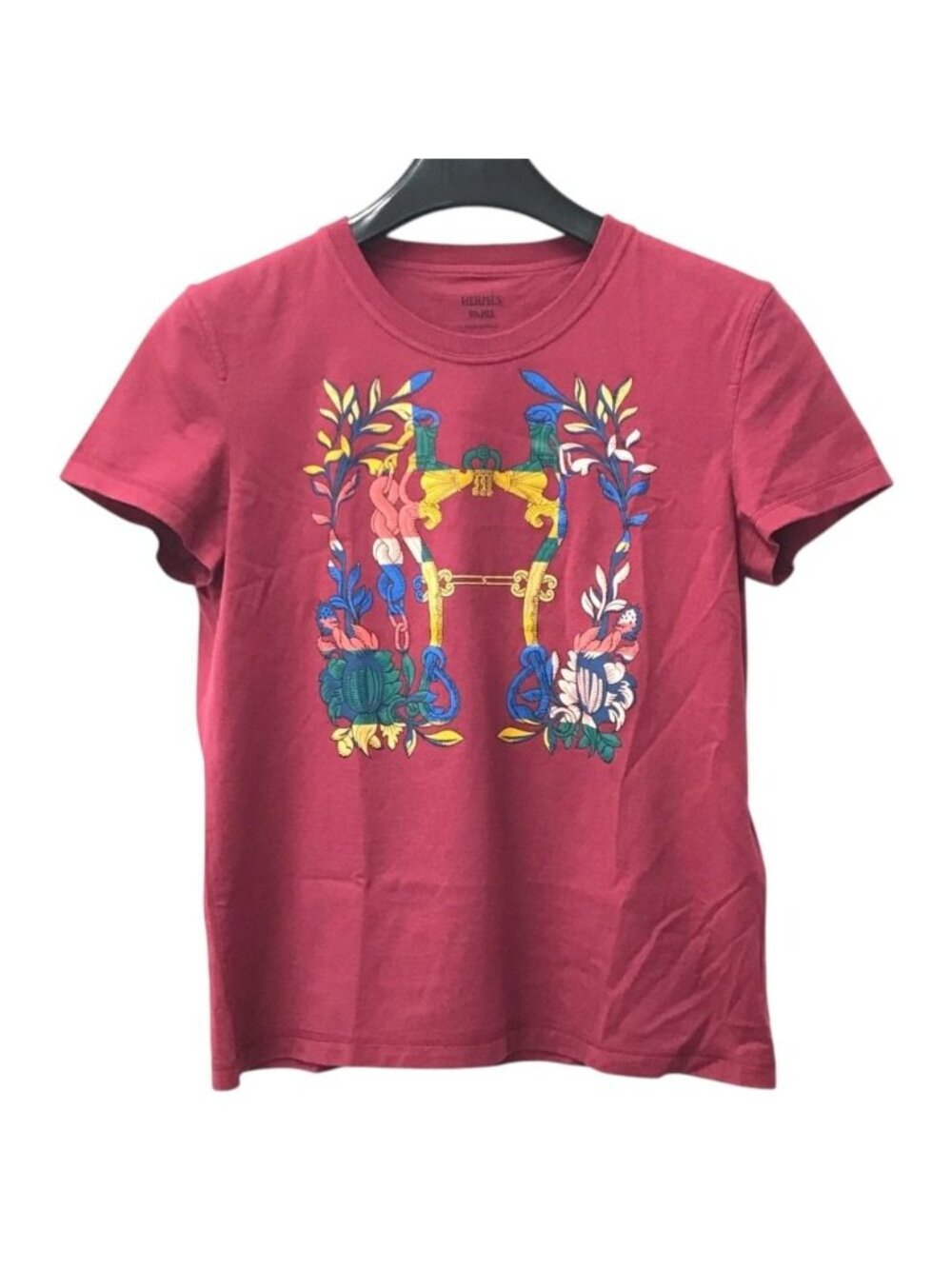 Hermes Short Sleeve T-Shirt H Logo Top Della Cavalleria Cotton Red